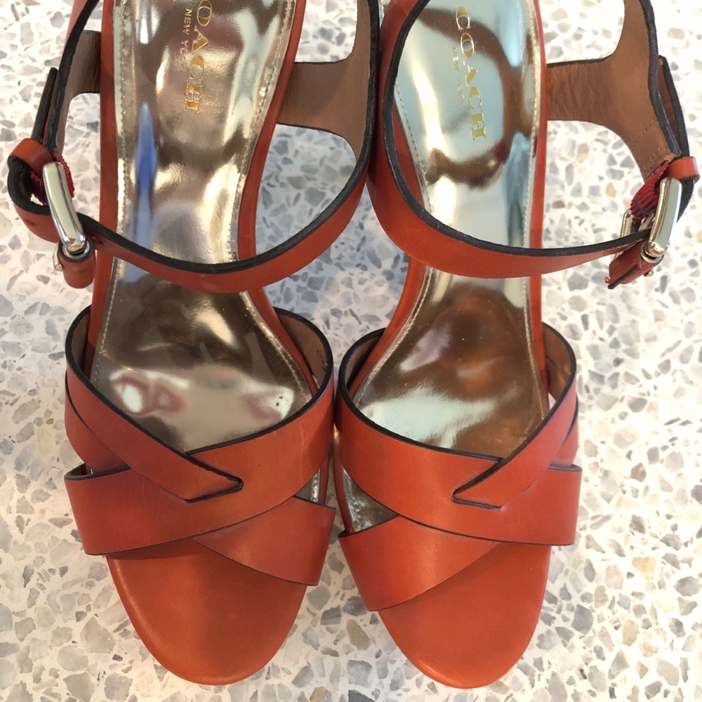 COACH DANI ORANGE PAPAYA LEATHER PLATFORM HEELS
